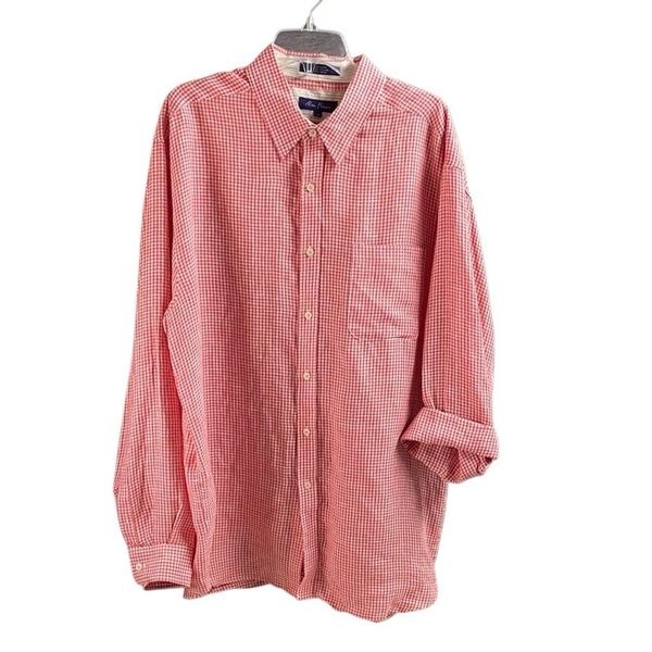 ALAN FLUSSER Men’s Linen Long Sleeve Dress Shirt Checkered Sz XL Reddish Orange