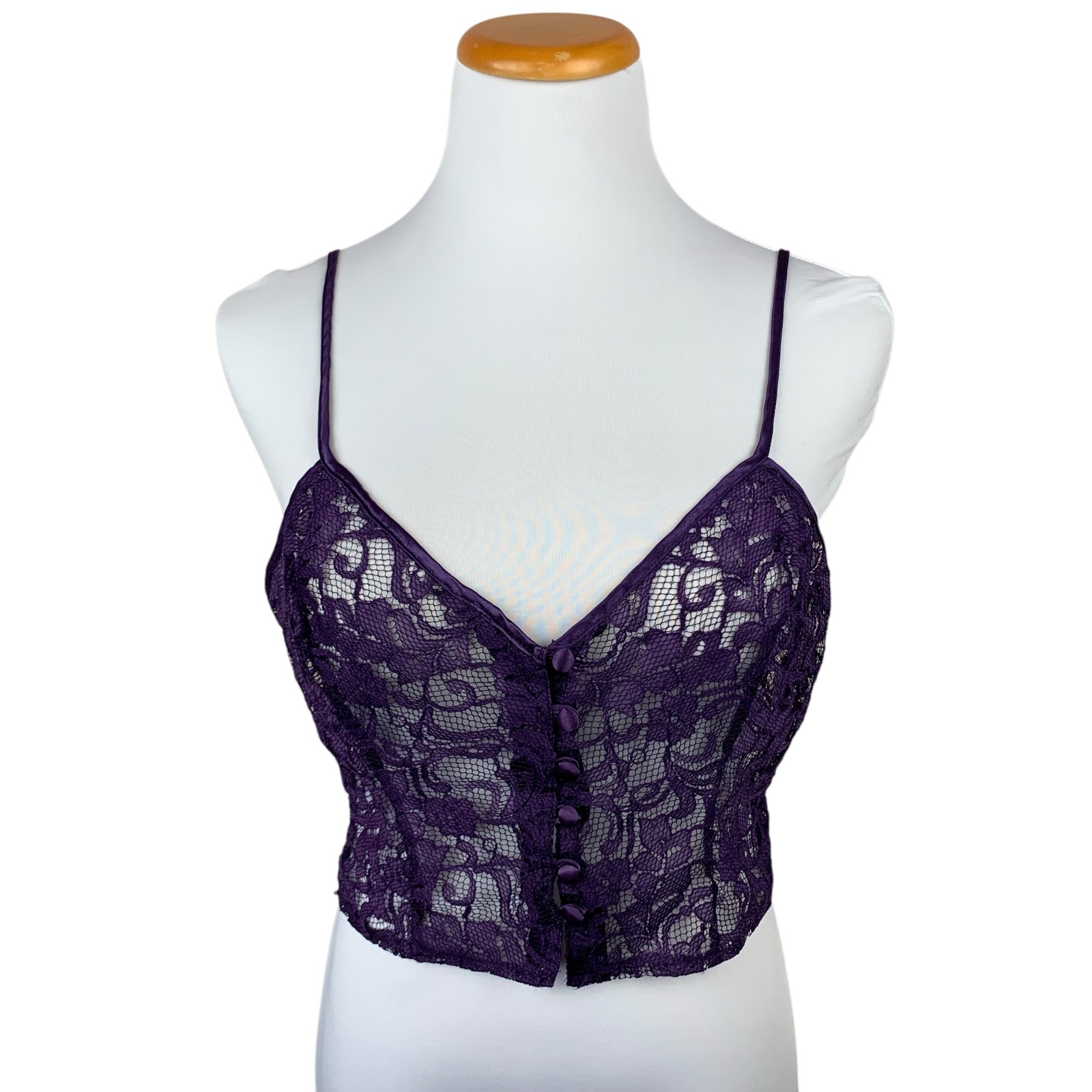 Vintage Victorias Secret Cropped Camisole Purple Lace Top Bralette Women's L