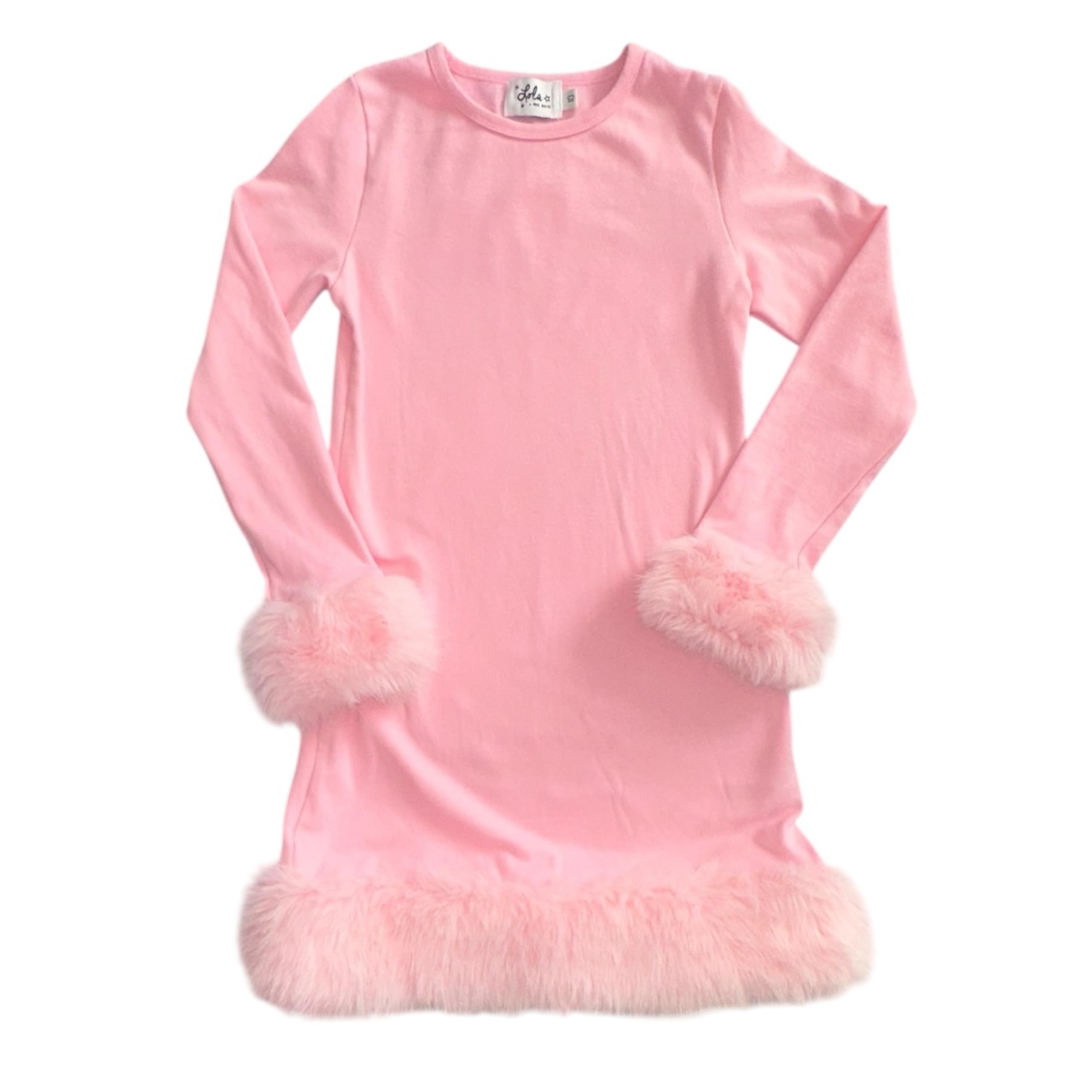 Lola + The Boys Size 10  “Penelope Dress” Luxe Faux Fur Drama in Baby Pink