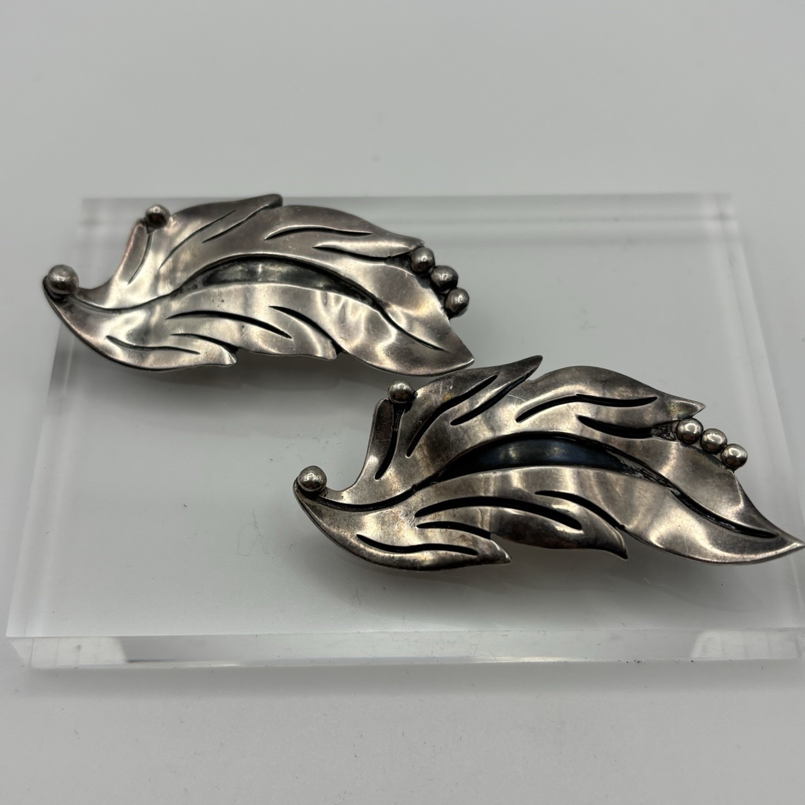 Vintage Tasco Designer Maricela Floral Leaf Sterling Silver Brooch Pin Set Of 2