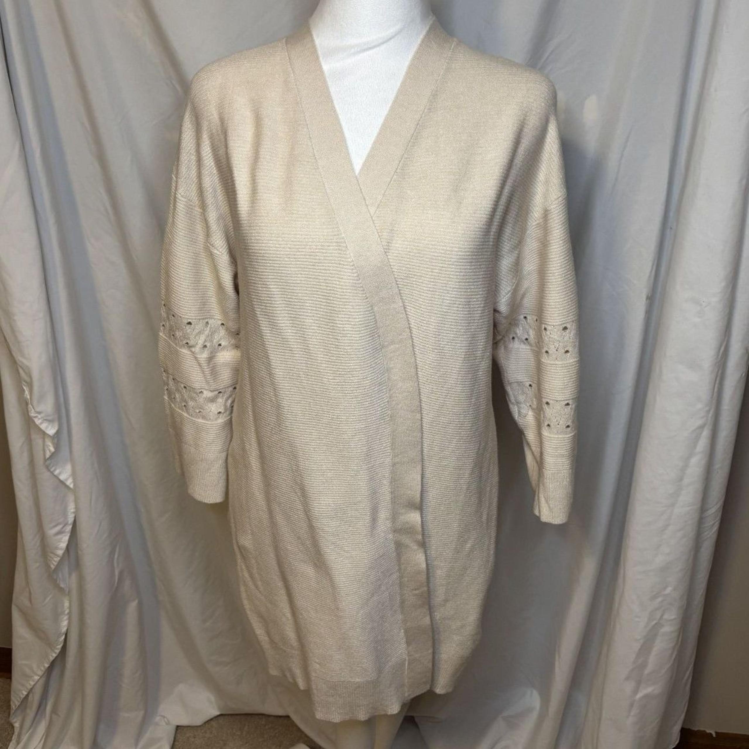 Tahari Cream Flare Cardigan Sweater Open Front Womens Comfort NWT