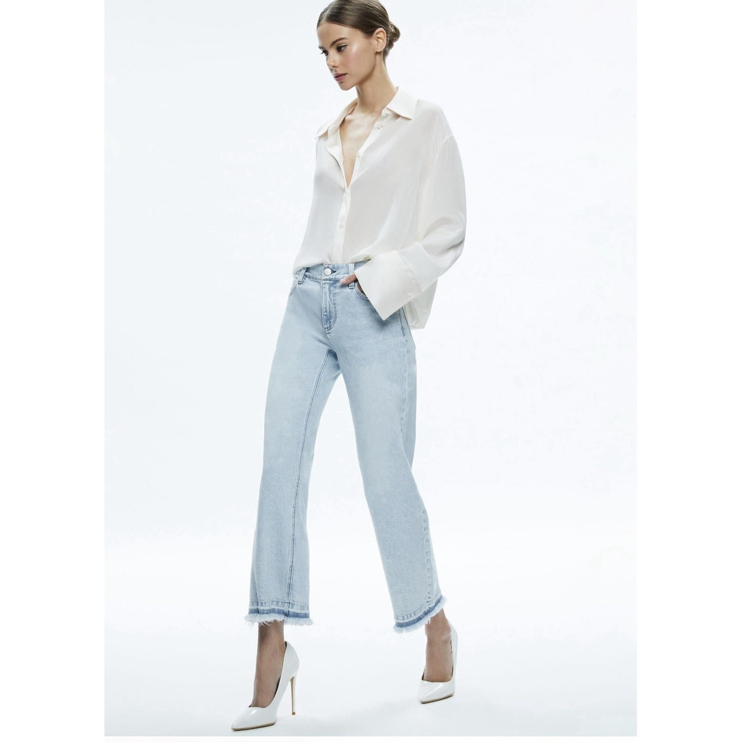 ALICE + OLIVIA Lorrine Kick-Flare Ankle Jean Light Wash Bottom Flare Size 29