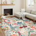 Beige Area Rug 5x7 Floral Washable Living Room Kitchen Boho Carpet Non Slip Low