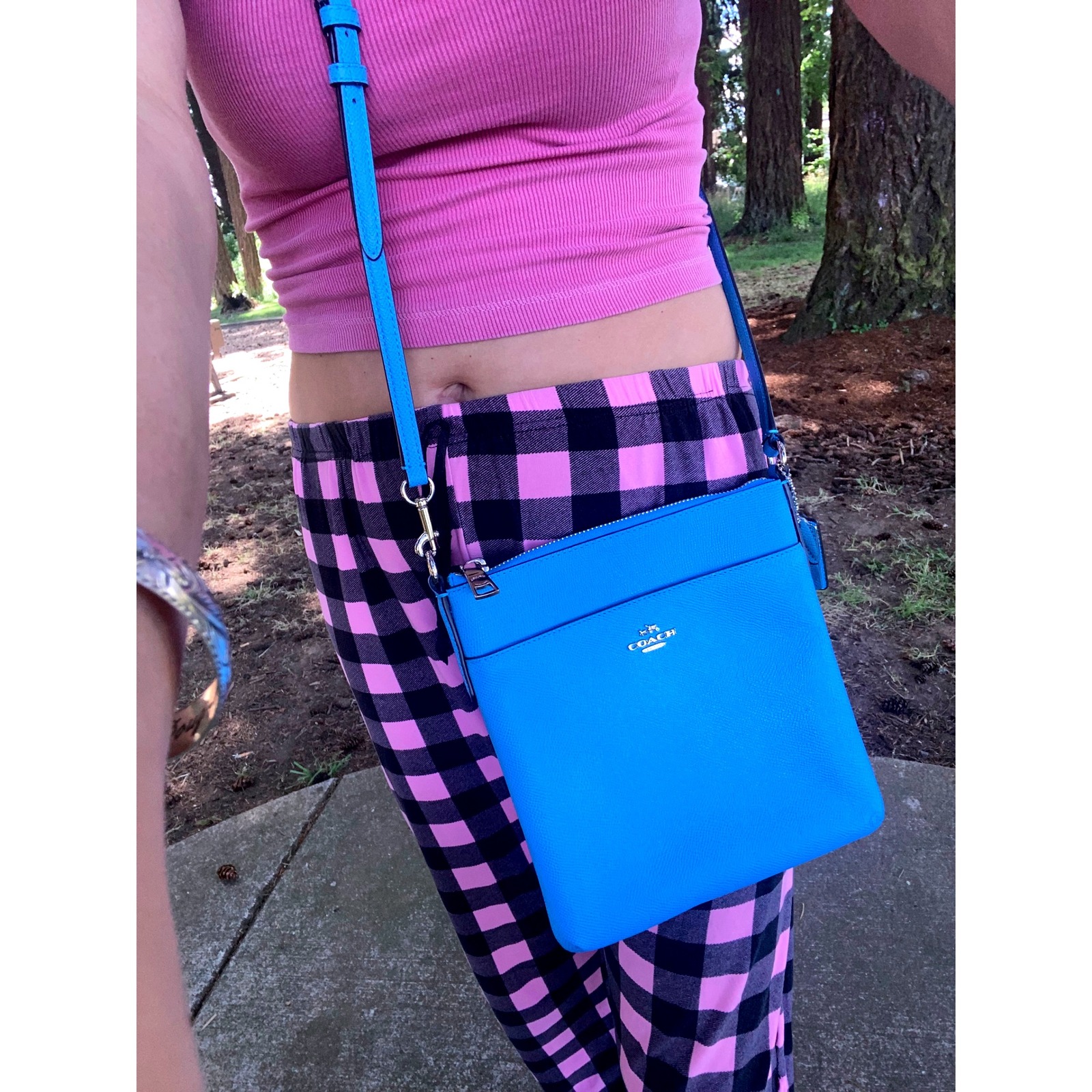 Coach Kitt Crossbody Bag Pebble Leather Top Zip Handbag Purse Designer Aqua Blue