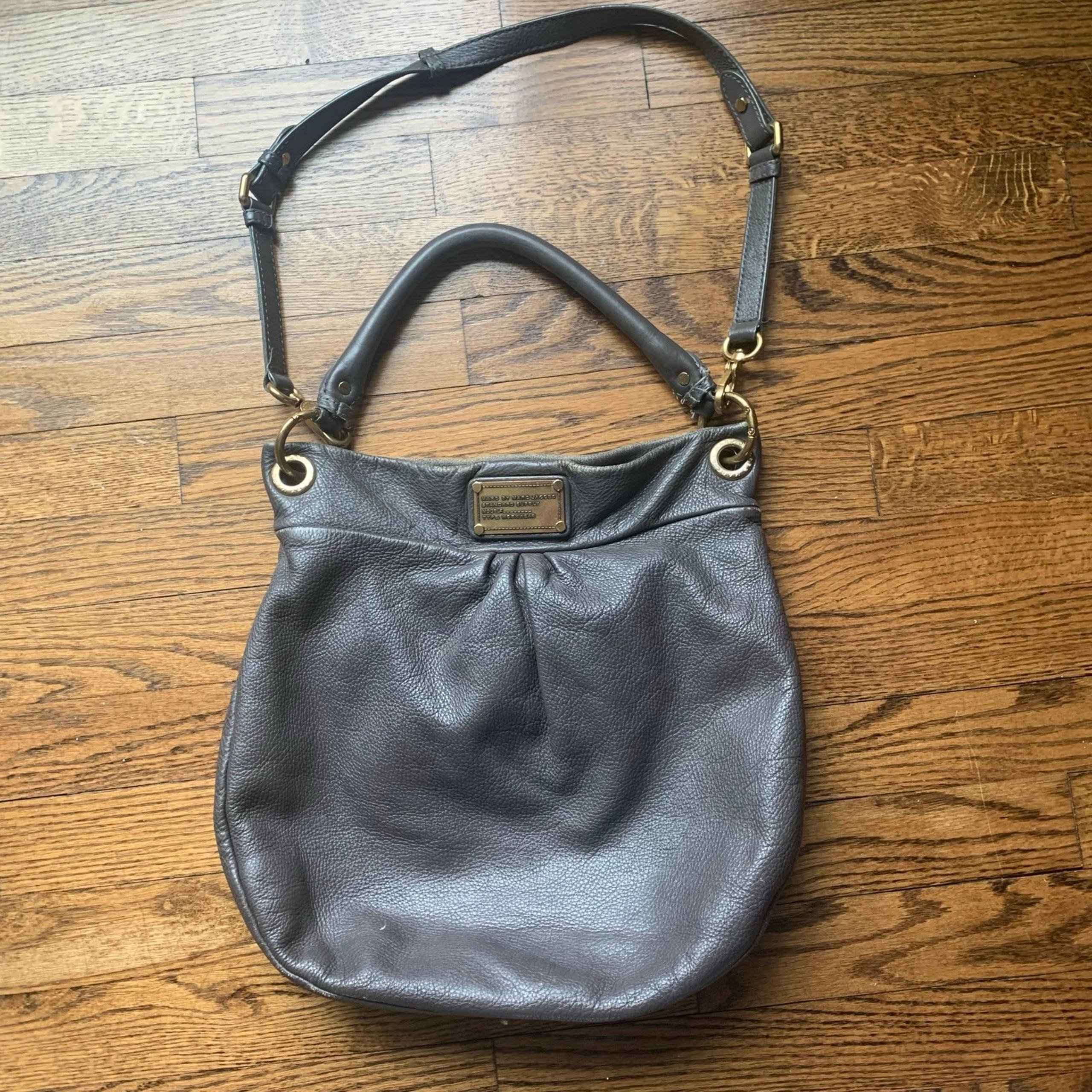 Marc Jacobs Crossbody Hobo Leather Handbag Shoulder Bag Dark Gray