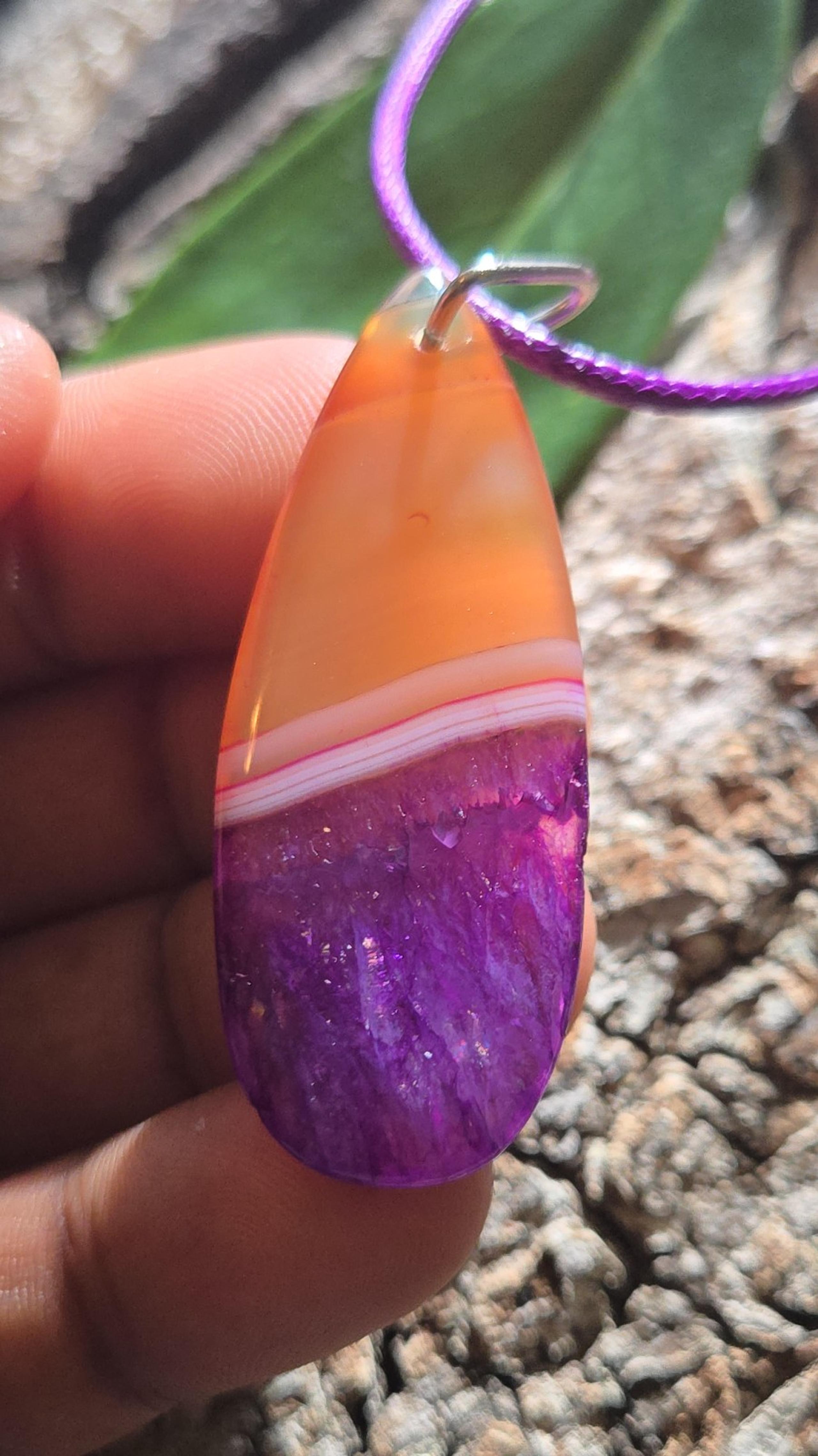 2" Purple Druzy Striped onyx Agate Pendant • Agate crystal necklace