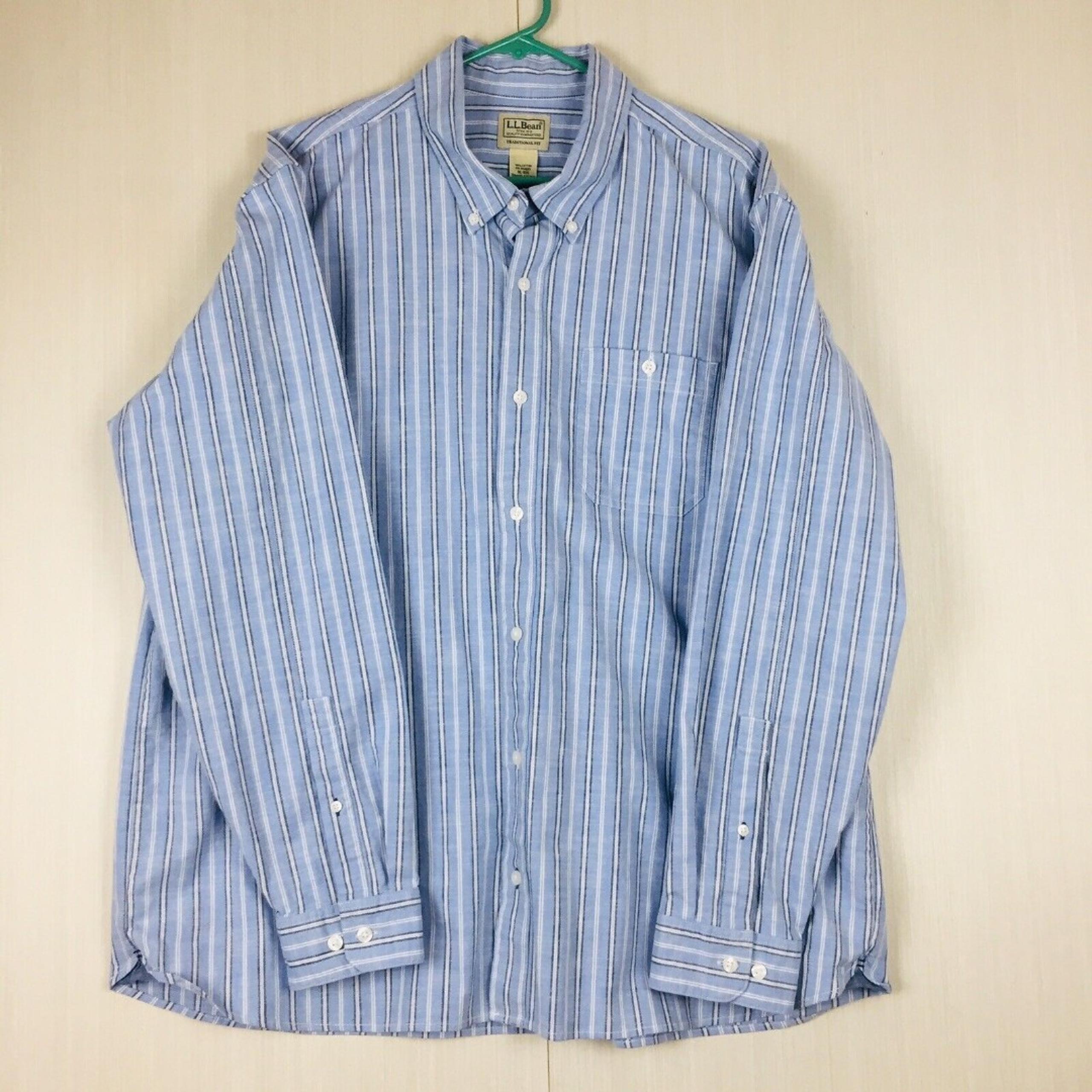 L.L. BEAN Men's Long Sleeve Blue Button Down Collar Pockets Cotton Shirt XL