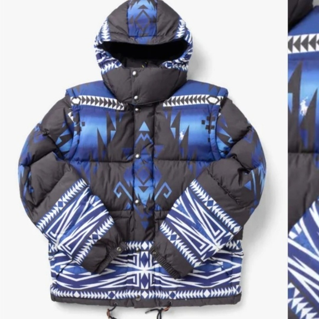 Polo Ralph Lauren Men's Aztec Down Puffer Jacket Vest XXL Convertible Blue Black