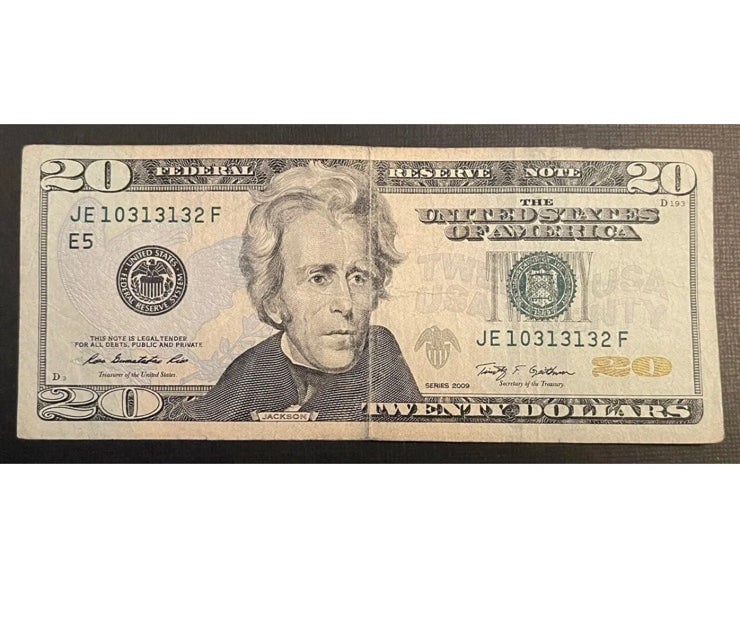 20 Dollar Bill Fancy Serial Number JE 10313132 F 96.2% Very Cool