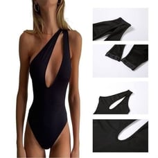 NEW Black One Shoulder Cut Out Body Suit Large