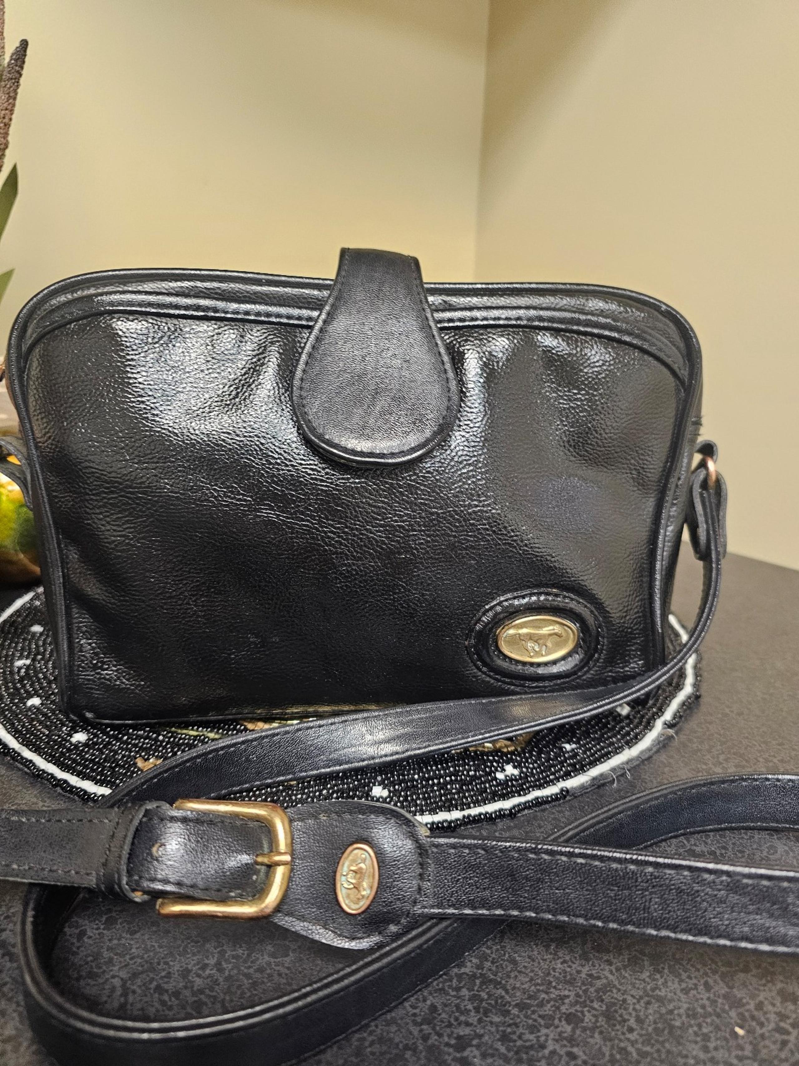 Vintage Equestrian Themed Leather Crossbody in  Black