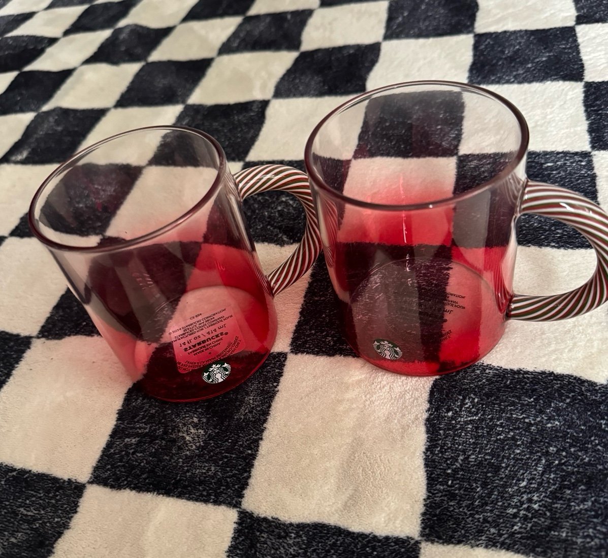 Starbucks 2024, Clear Glass & Gradient Red Mug. Green/red Stripe Handle