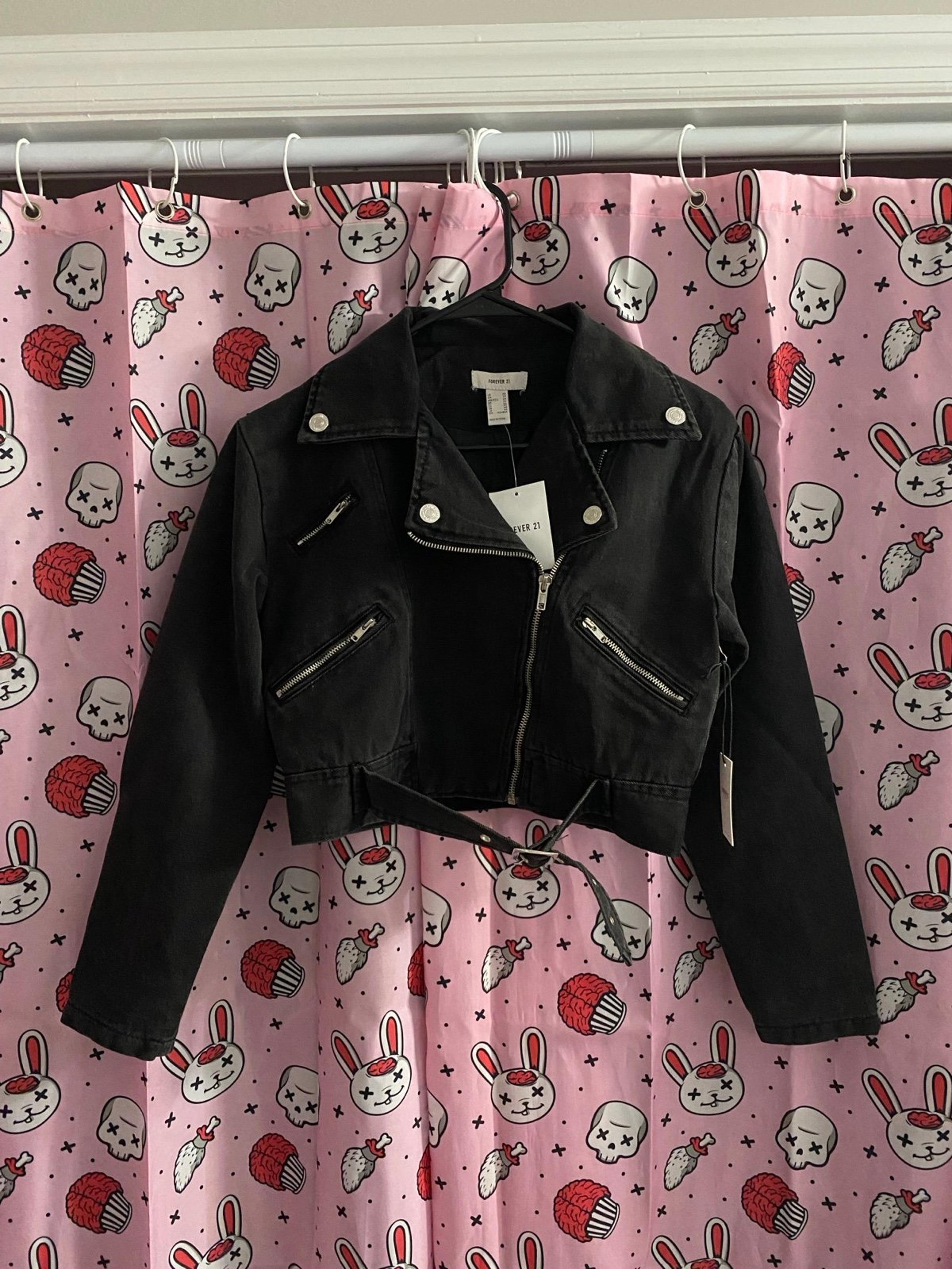 NWT Forever 21 black denim crop moto jacket x small/small