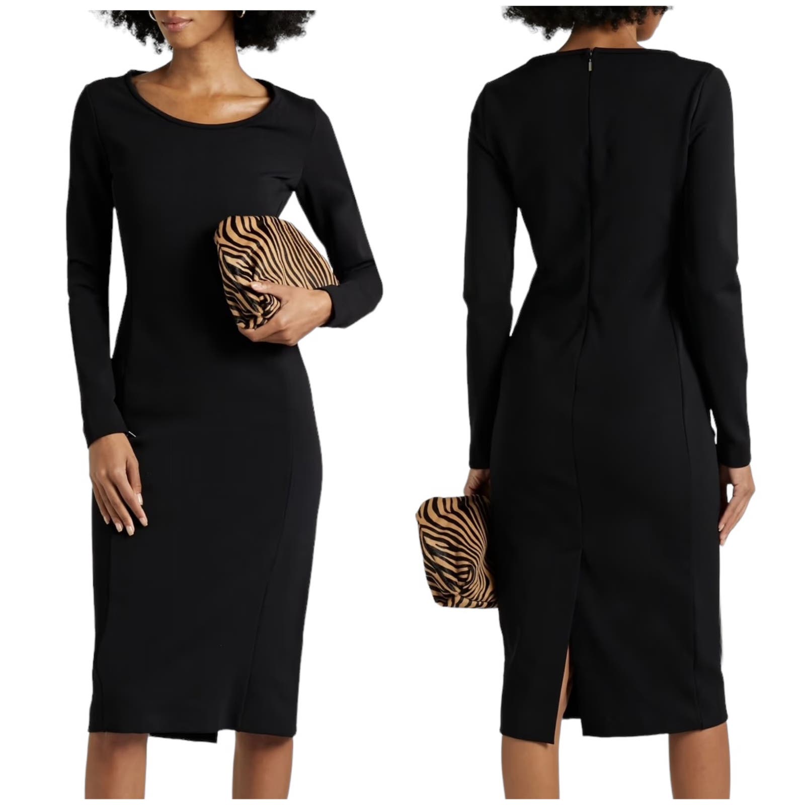 MAX MARA NWT Onore Long Sleeve Jersey Midi Stretch-twill Dress Black Size 0