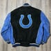 Vintage 90s NFL Indianapolis Colts Suede Leather Jacket Black Blue Mens Size XL