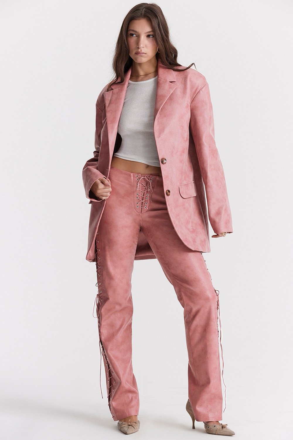 NWT House Of CB Kiera Vegan Leather Oversized Blazer Warm Pink Size Small