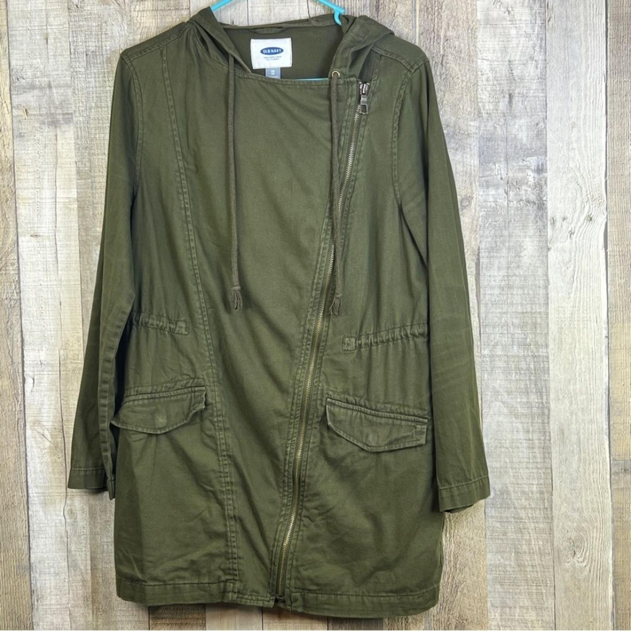 Old Navy Spring Parka Pine Needles Drawstring Hooded Jacket w/Slant Zipper