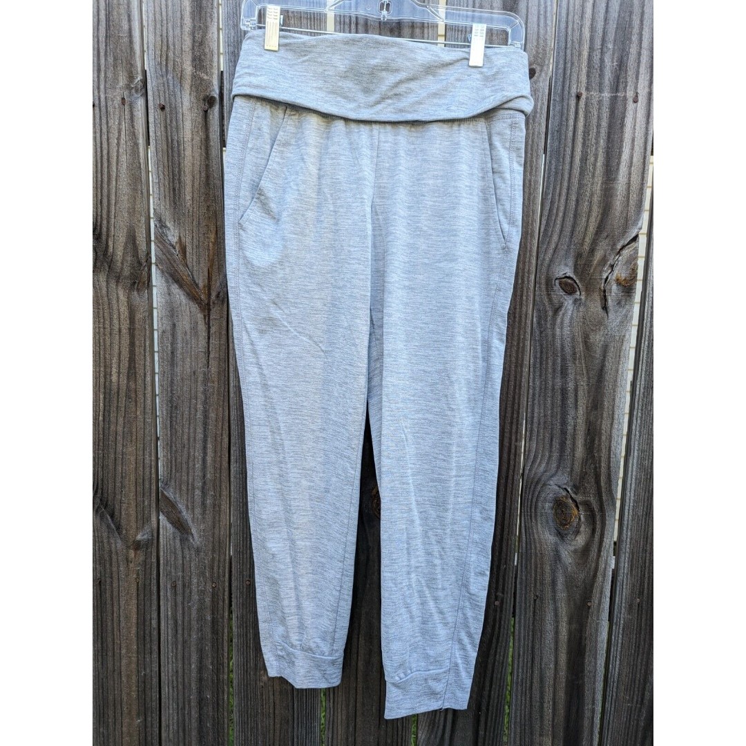 Xersion Fold Over Jogger Sweatpants 2 Pocket Lavender Gray Wood Design Womens SM