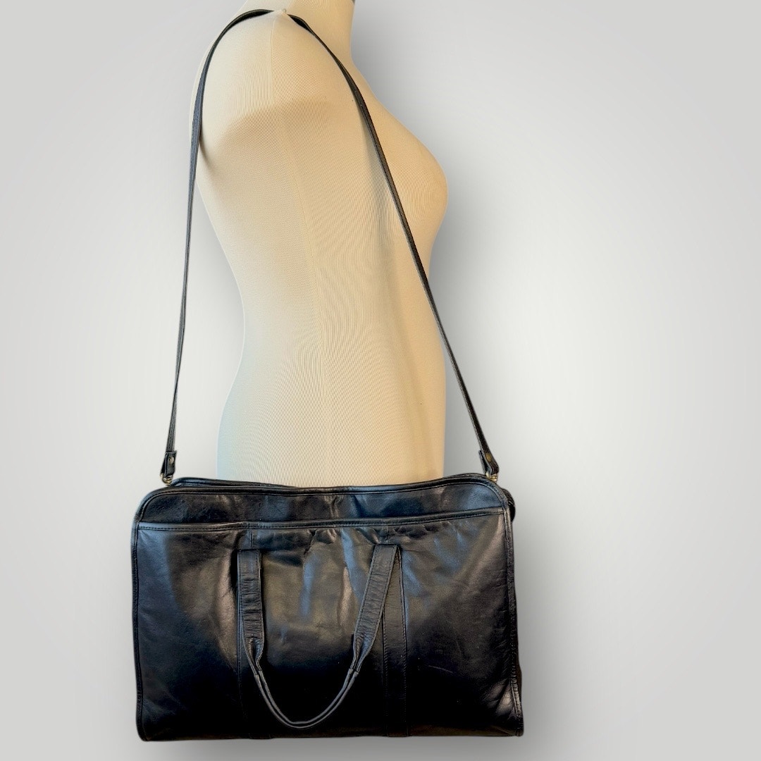 Vintage Leather Business Briefcase Work Laptop Satchel Shoulder Hand Bag Black