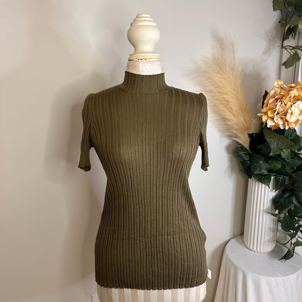 Petar Petrov Olive Mock Neck Top Sz 40 Has Snag NWT A 0267