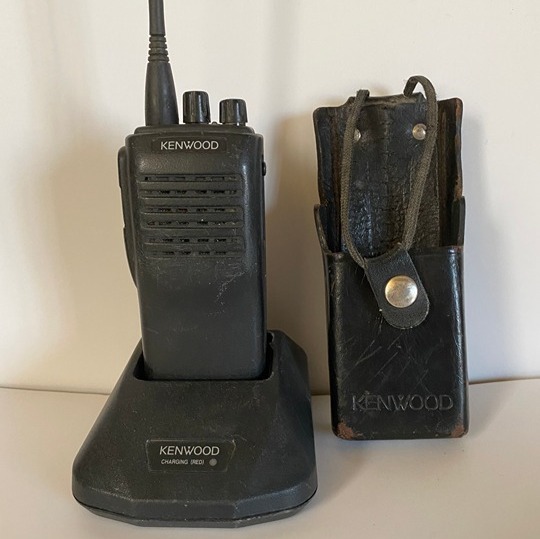 Vintage Kenwood TK-360 UHF Transceiver. With Leather Case And Charging Cradle.