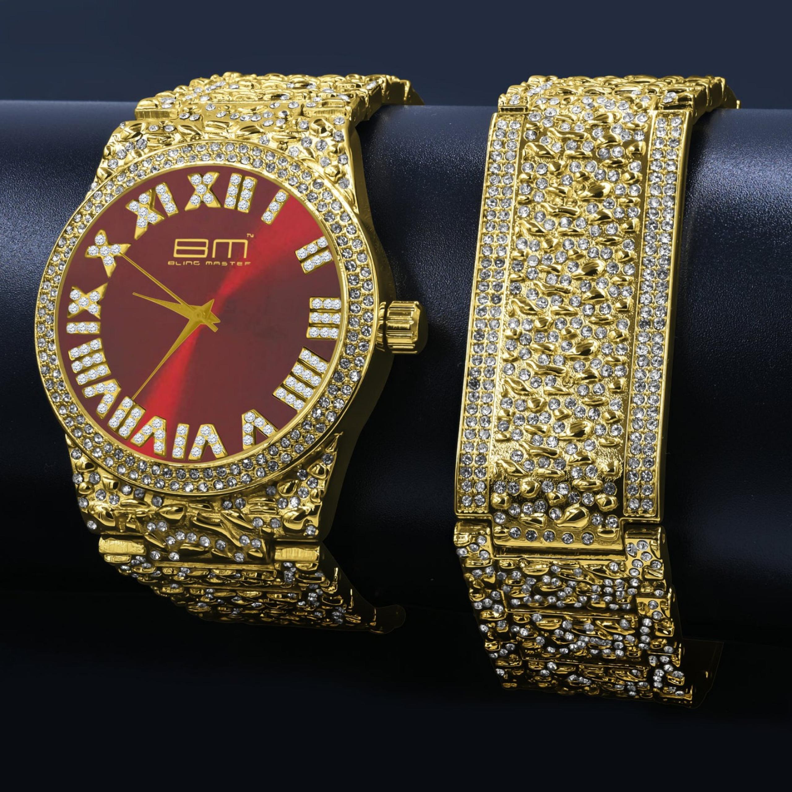 Mens hip hop watch and bracelet set
