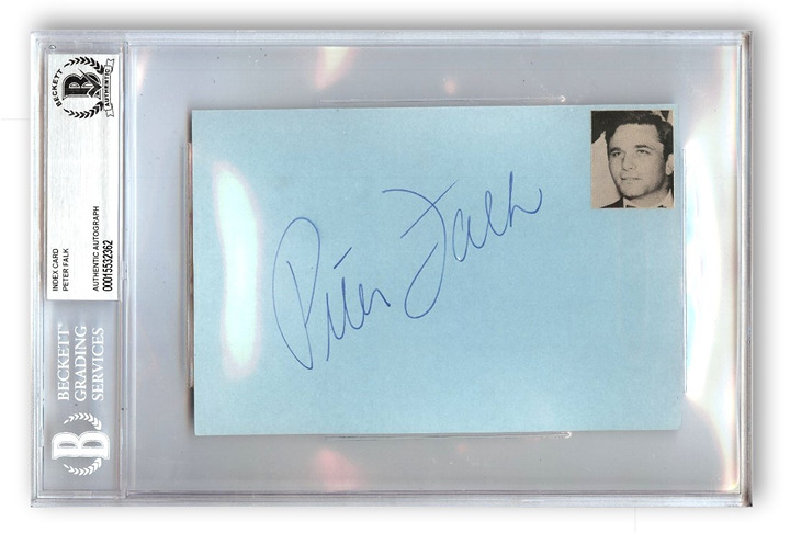 Peter Falk Signed Autographed Index Card Columbo Princess Bride BAS 2362