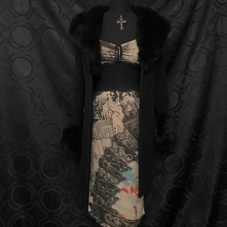 huge faux fur collared coat ༄