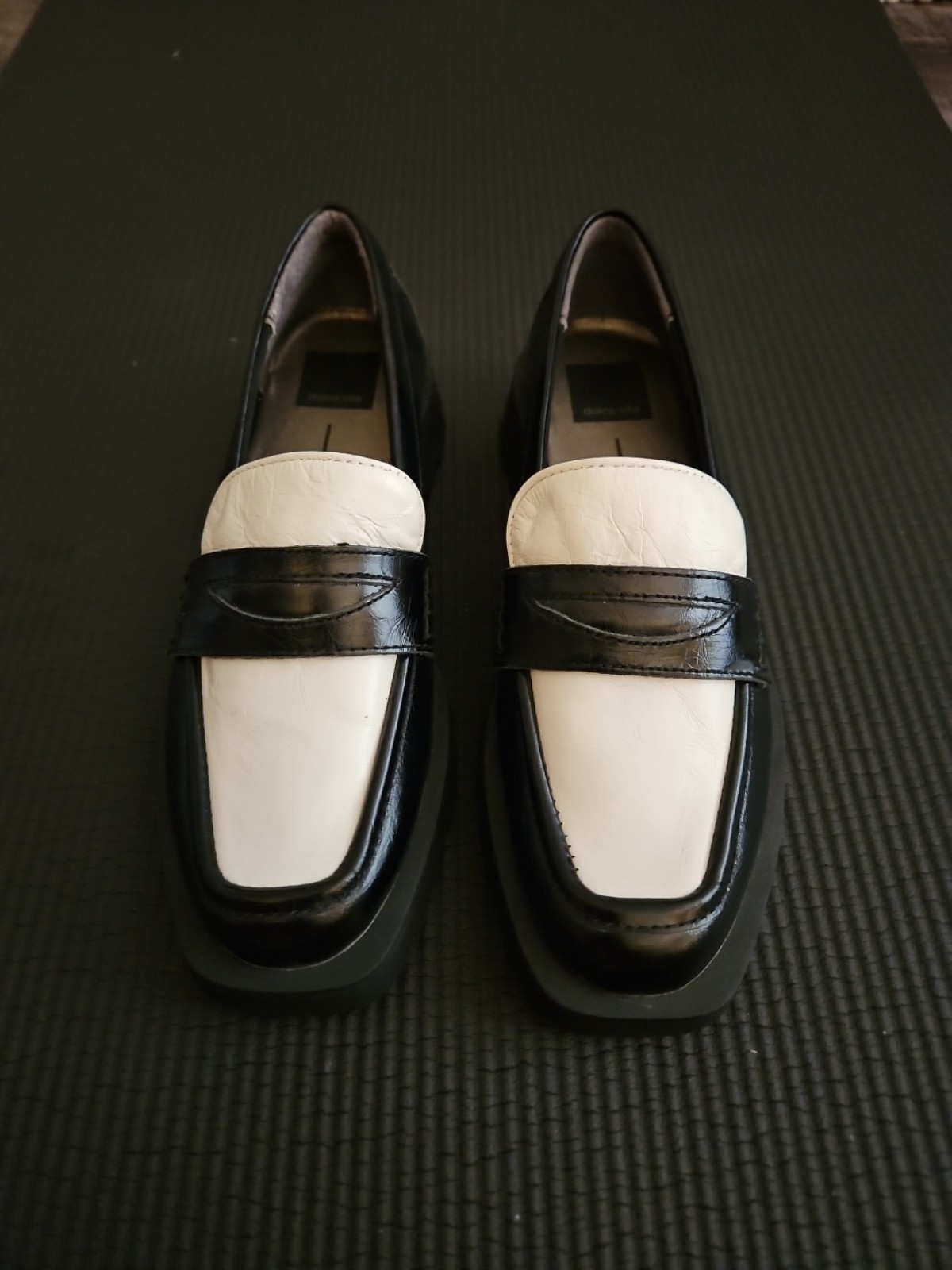 Dolce Vita Elias Loafers Black White Patent Leather Chunky Women 6.5 NWOB