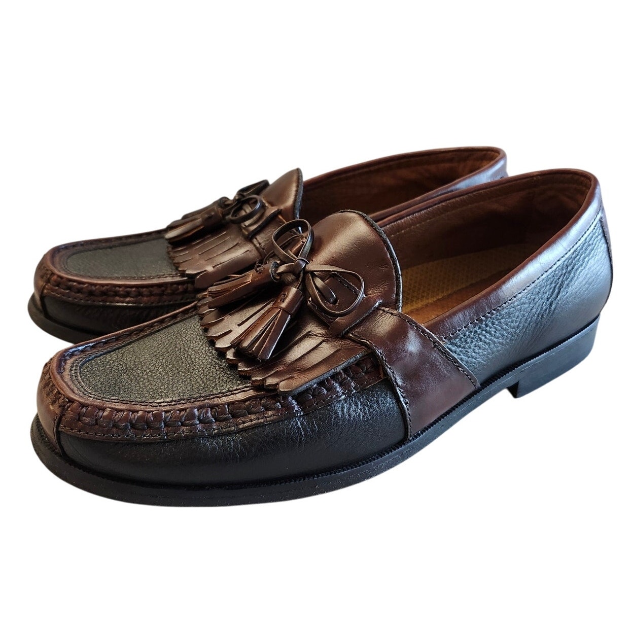 Johnson & Murphy Dress Shoes Mens Size 9 WIDE Tassel Loafers Black Brown Leather