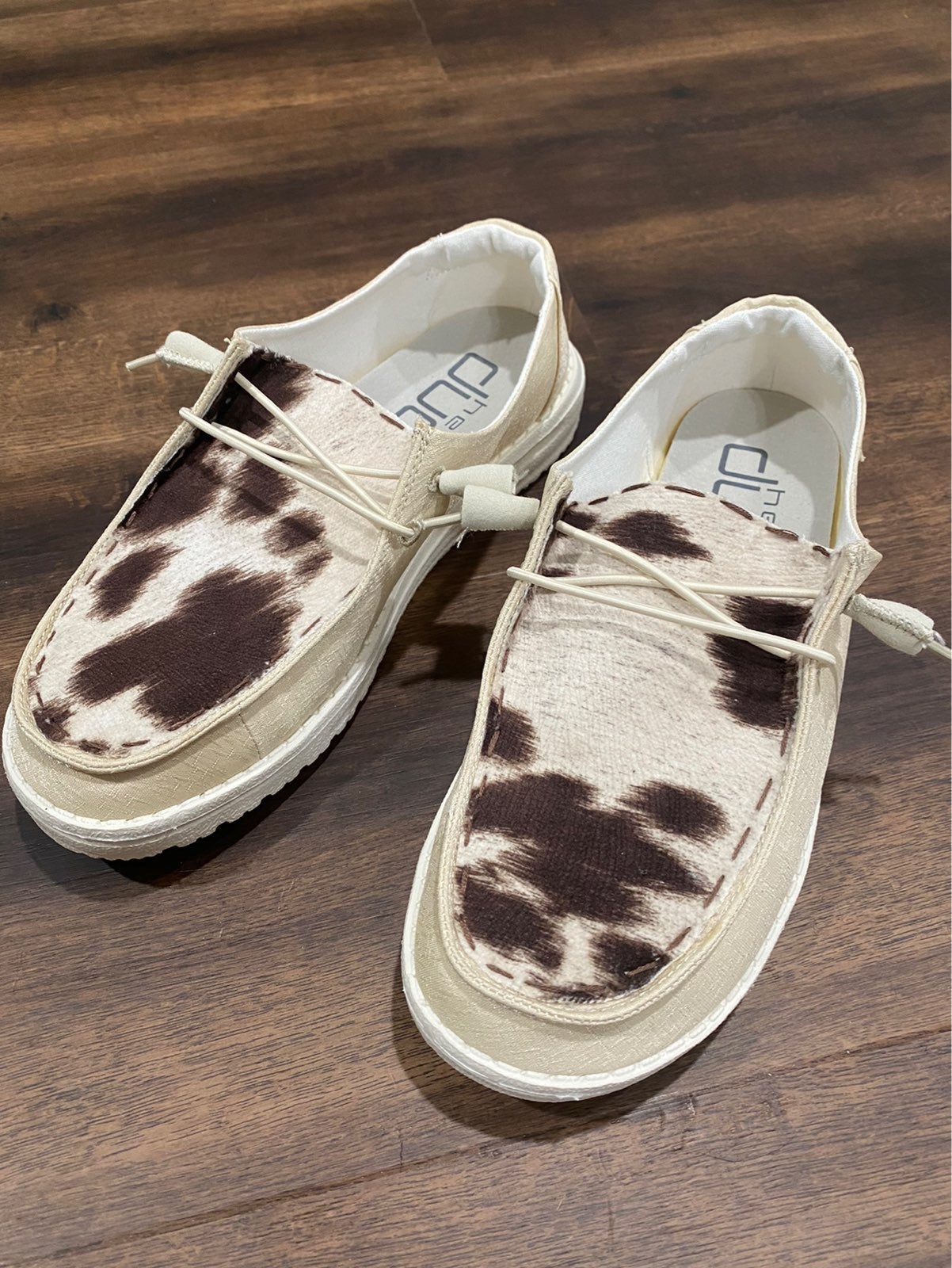 Cowhide Print Custom Hey Dudes Shoes sz. 10