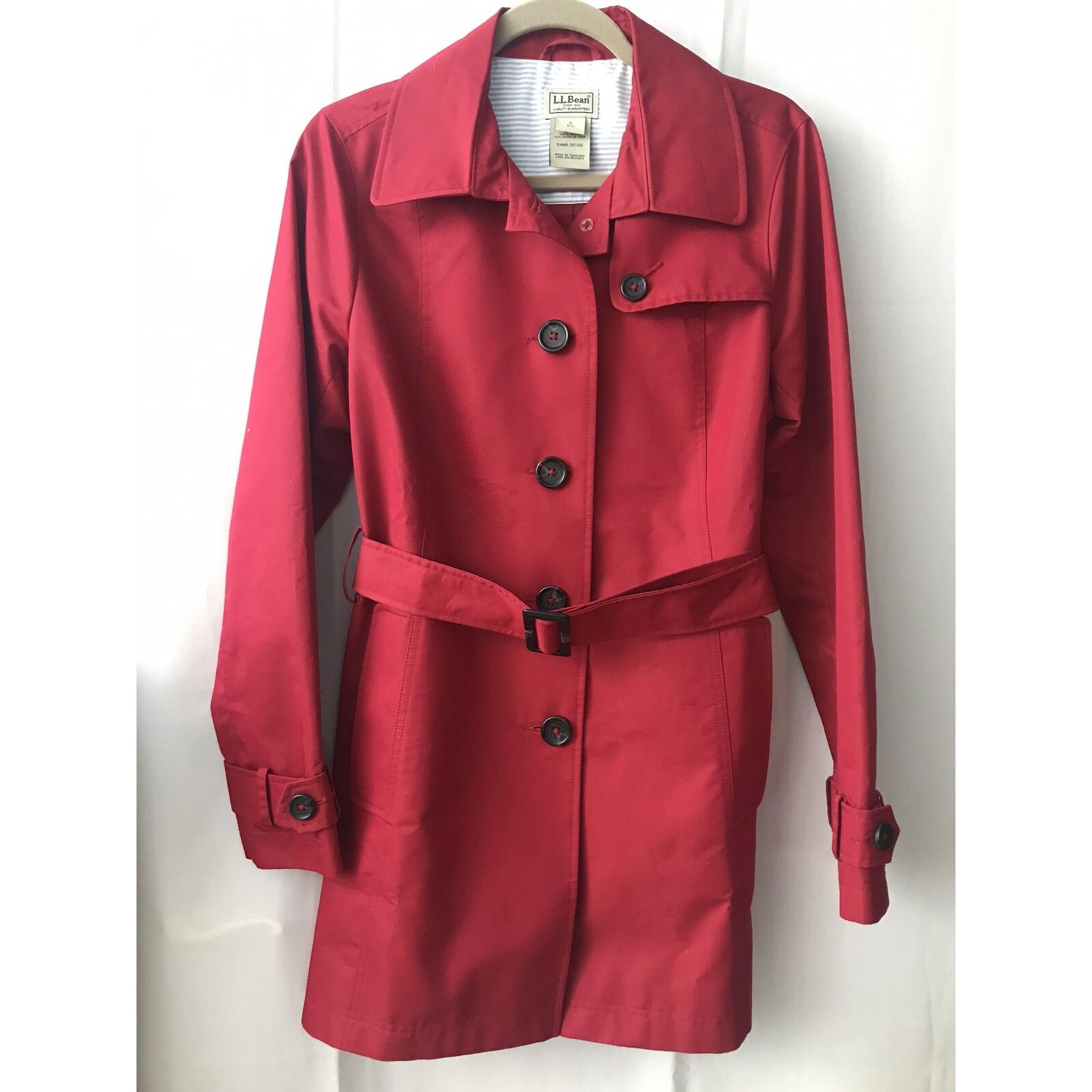 LL Bean Trench Coat Jacket Womens Size S Red Cotton Blend Small 287395 Spring!