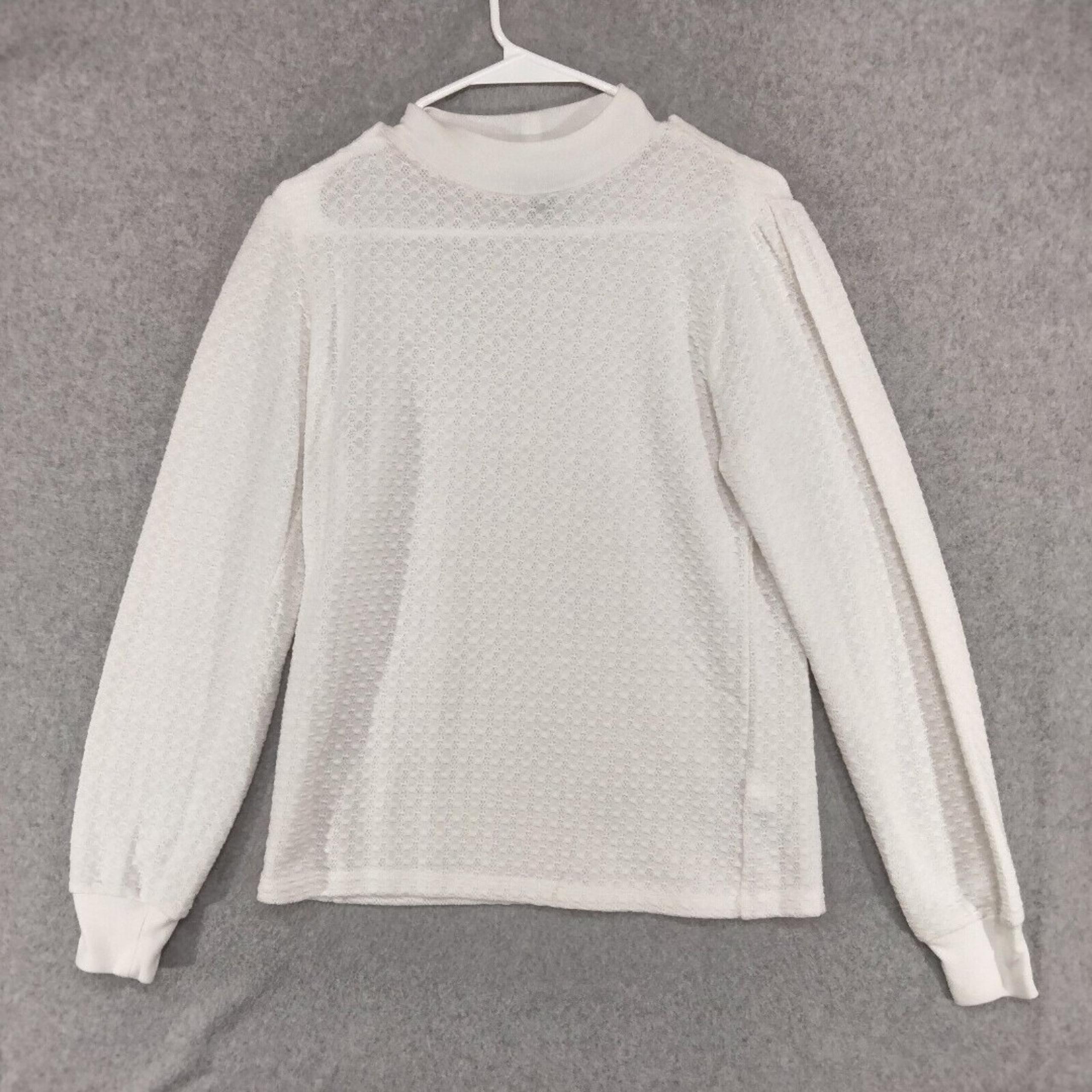 J. Crew Sweater Womens Size Small White Mock Neck Pleated Sleeve Eyelet Grandma