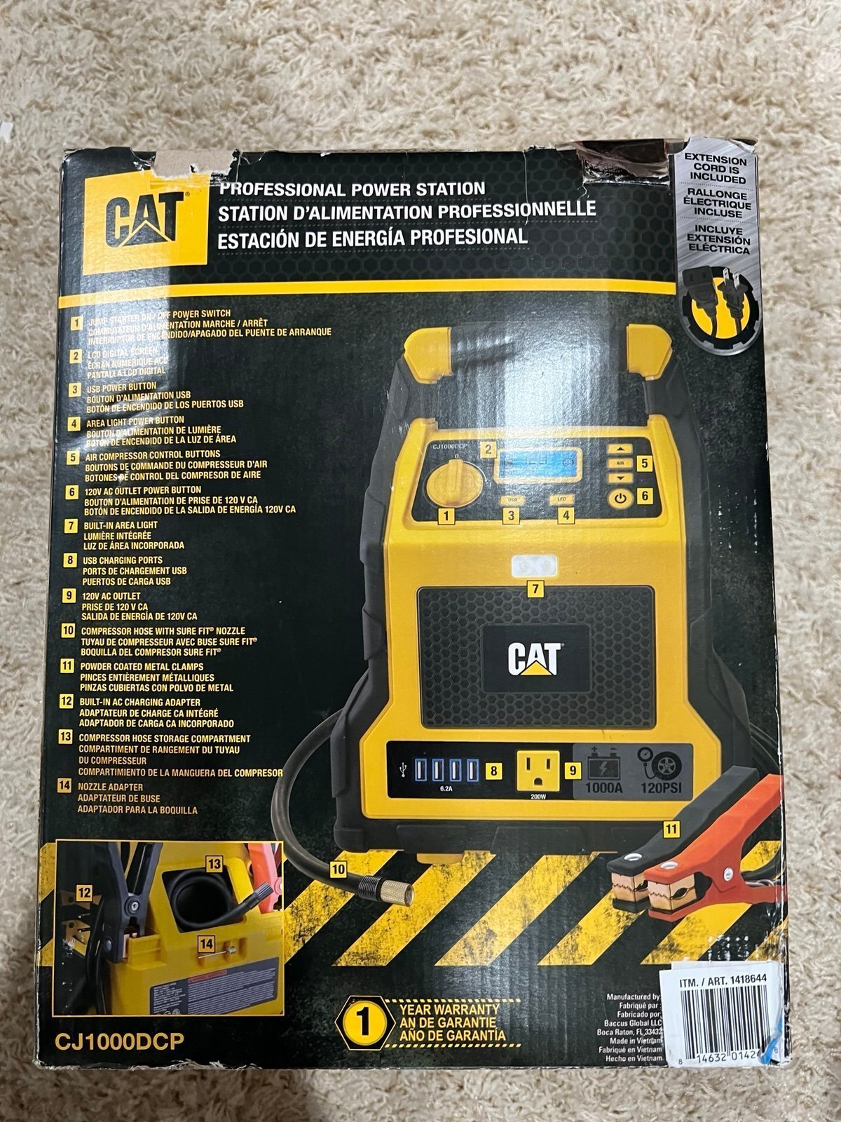 CAT CJ1000DCP Professional Power Station – 1000A Jump Starter, Air Compressor, a
