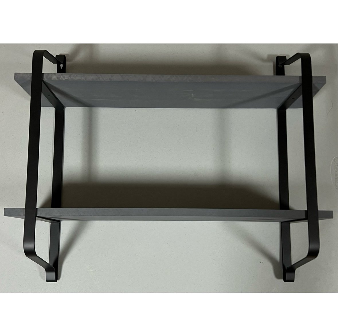 Black Gray Grey Wooden Double 2-Tier Hanging Mounted Wall Shelves Home Decor
