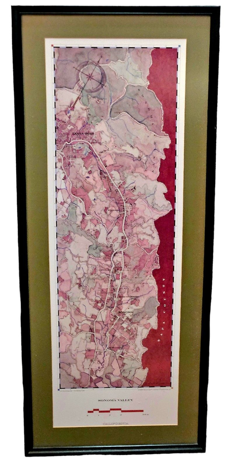 Napa Valley WINE Country MAP Wall Art Framed Matted Print under Glass