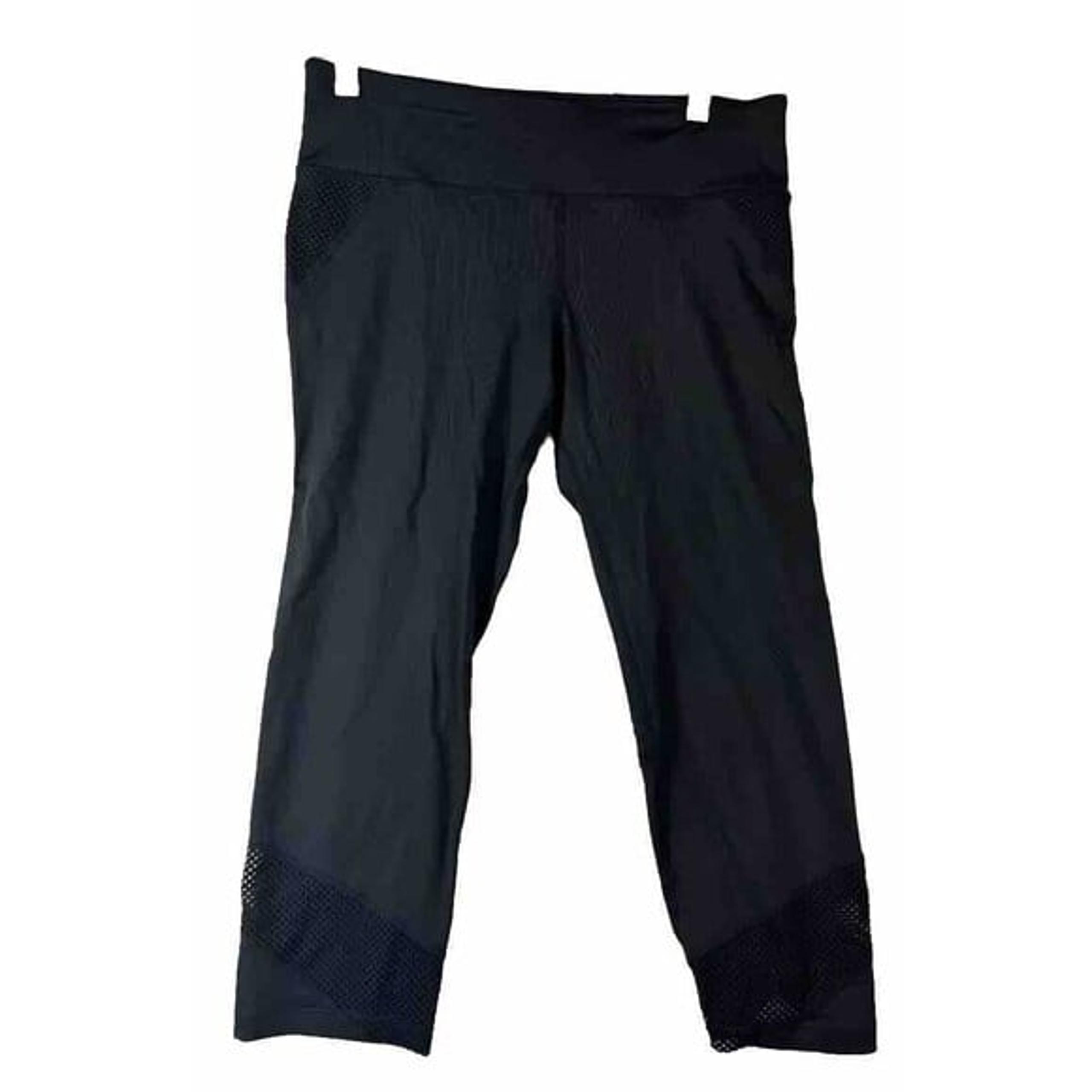 DKNY Cropped Compression Leggings Women M Black Mesh Stretch Pants Gym Athletic