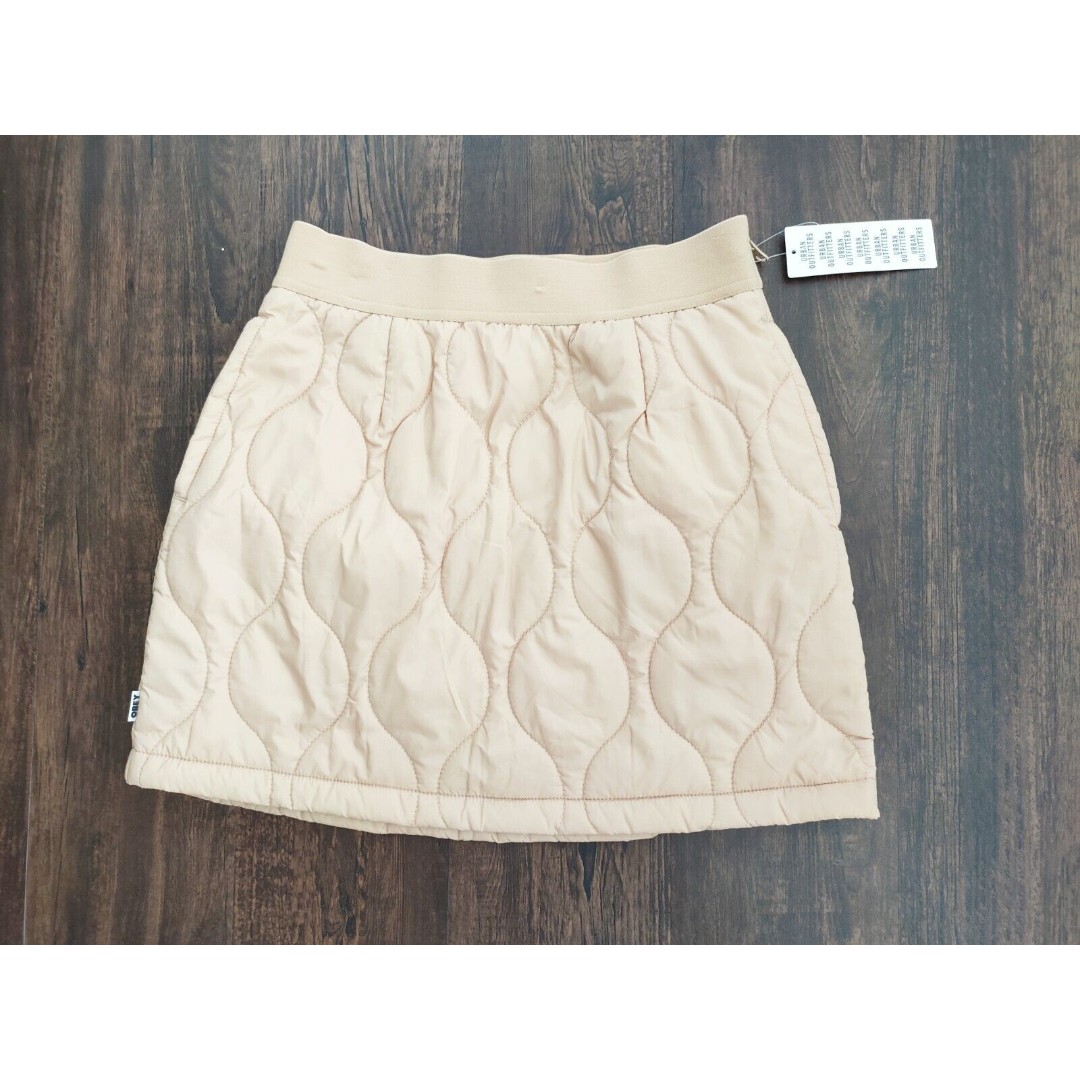 OBEY Baseline Quilted Mini Skirt Beige Sz XS 78586211 W26 Ins 16