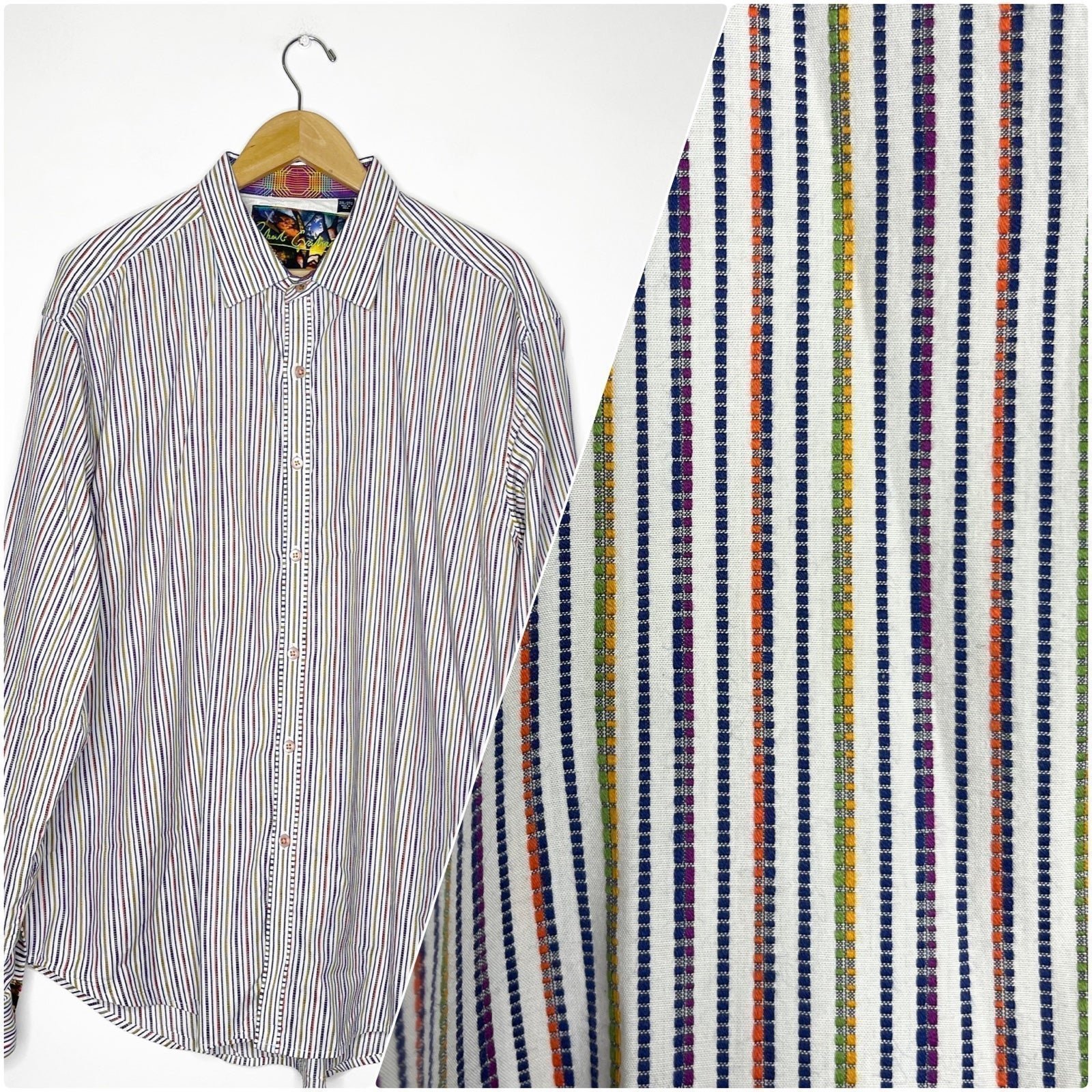 ROBERT GRAHAM Shirt Long Sleeve Button Down White Stripe Size 2XL French Cuff