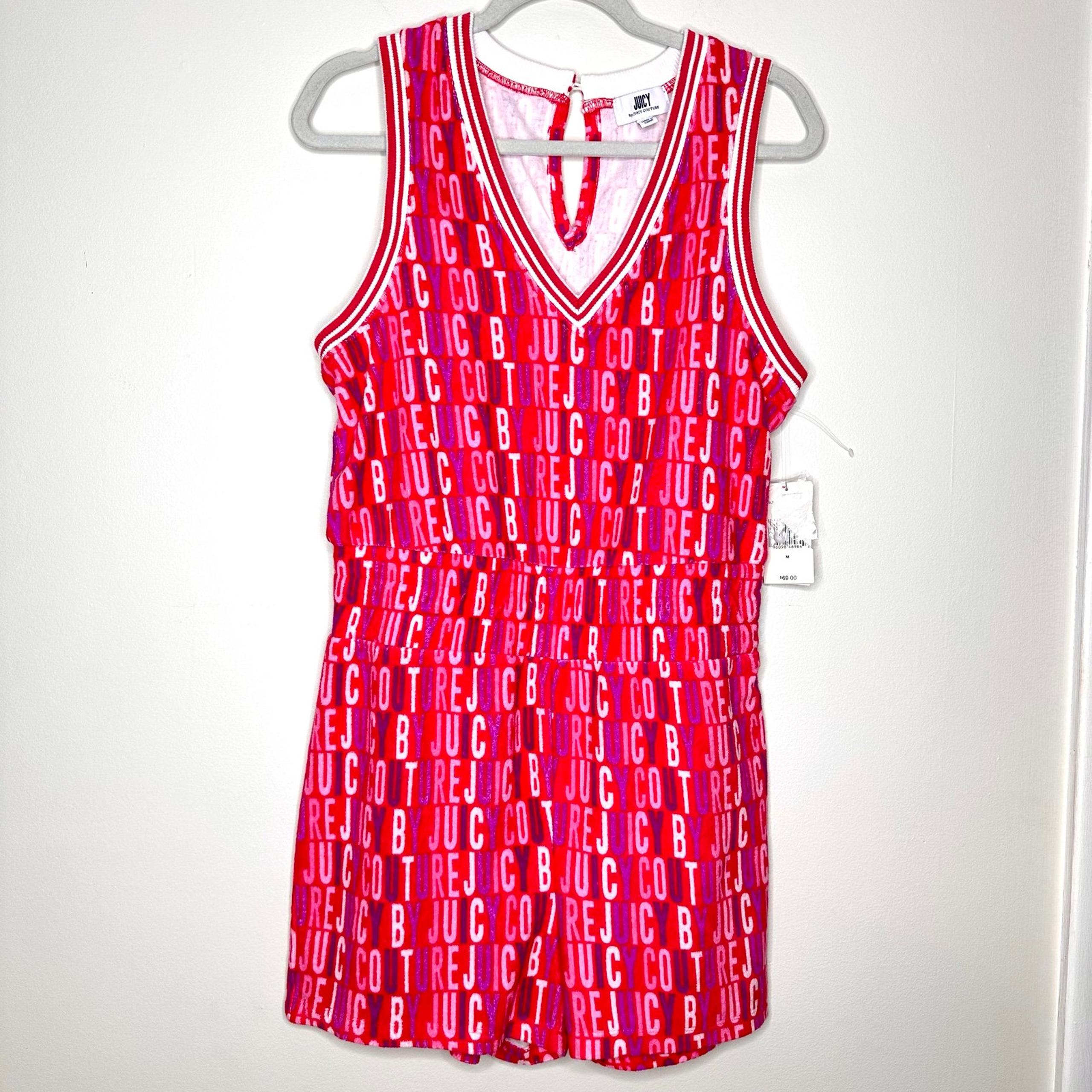 NWT Juicy Couture Terry Cloth Logo Romper Shorts Elastic Waist V Neck Woman’s M