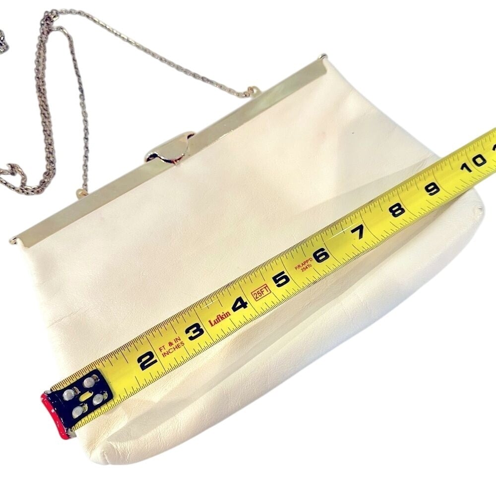 Etra Genuine Leather Clutch Purse Women's 9.5 Cream Vintage Handbag Gold Chain