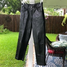 SANZZINI Vintage Black Real Leather Pants 6