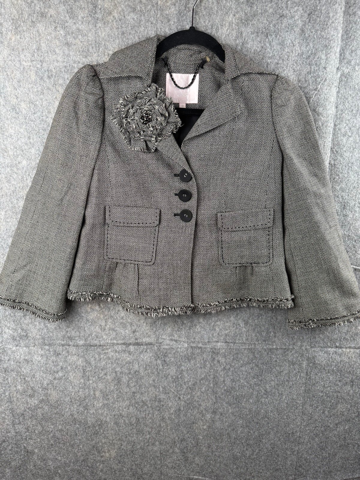 Rebecca Taylor Womens Size 0 Single Breasted Cropped Wool Blazer Gray Business