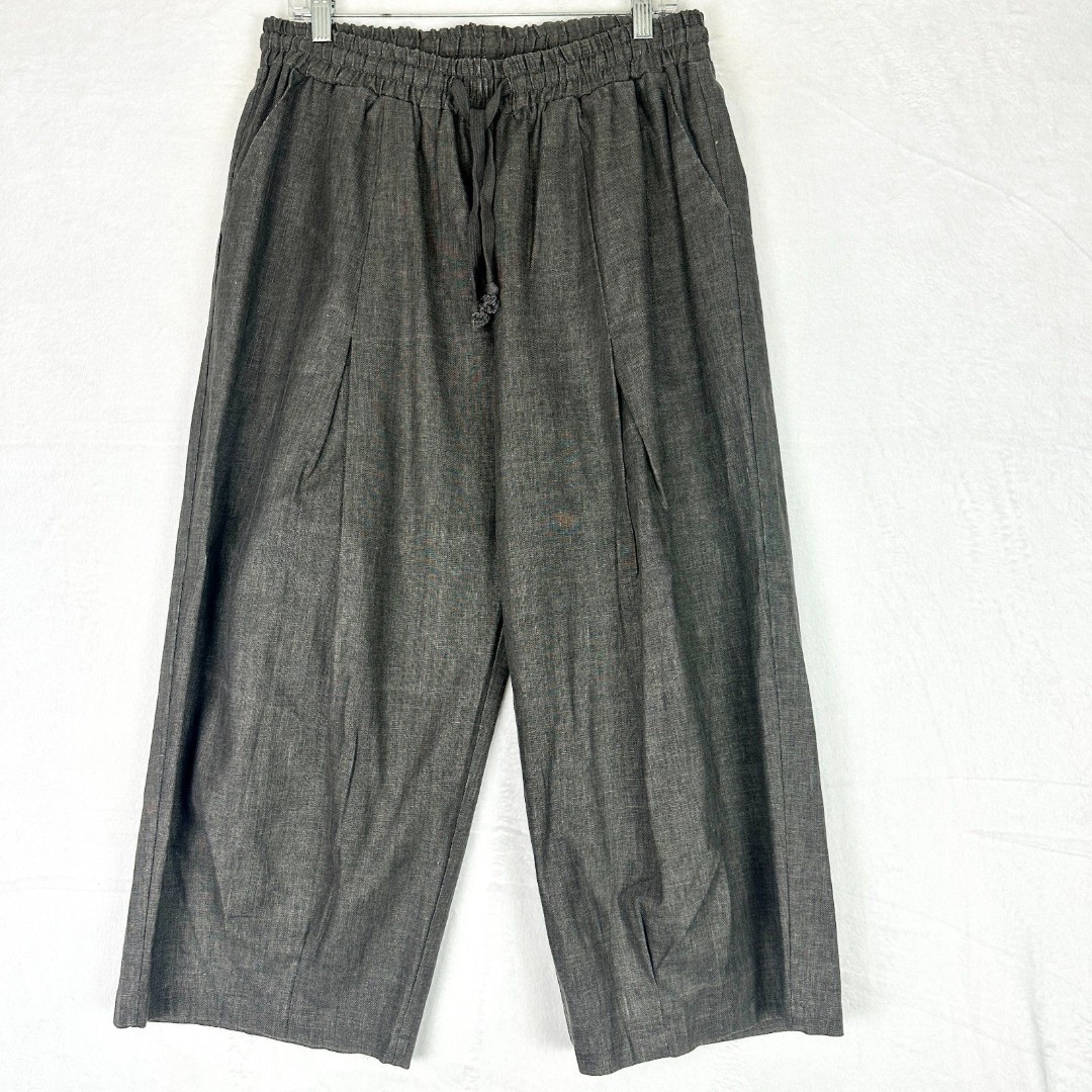 3 Potato Pants Linen Blend Wide Leg Barrel Size M/L US 10-12 NWT Brown Pockets