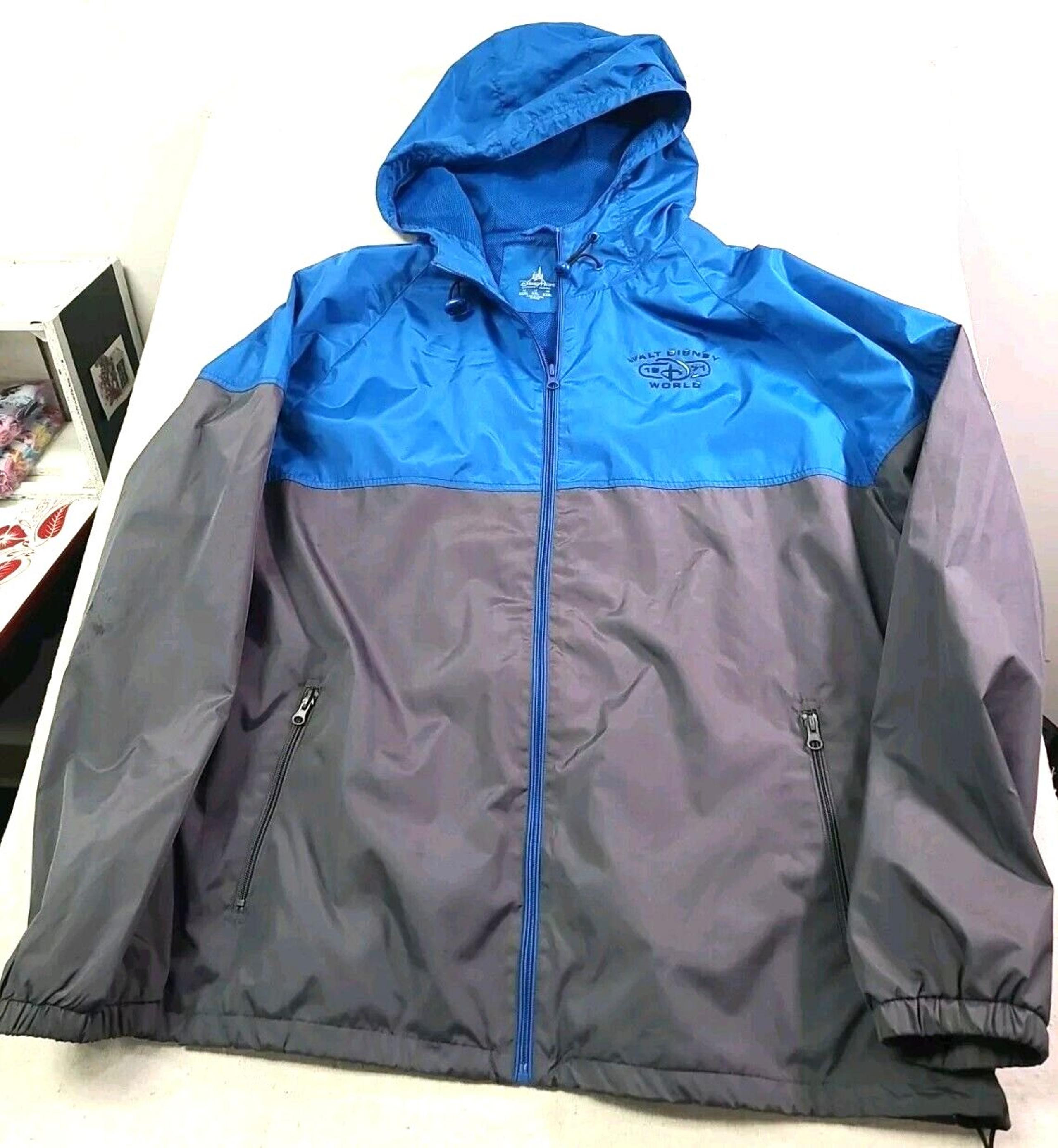 Vintage Walt Disney World 1971 Hooded Windbreaker Jacket Adult XXL Blue/Gray VGC