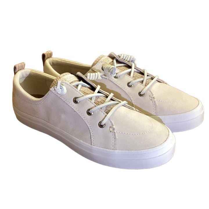 Sperry Crest Vibe Plushwave Snake Women 9.5M Leather Lace-Up Sneakers Ivory NEW