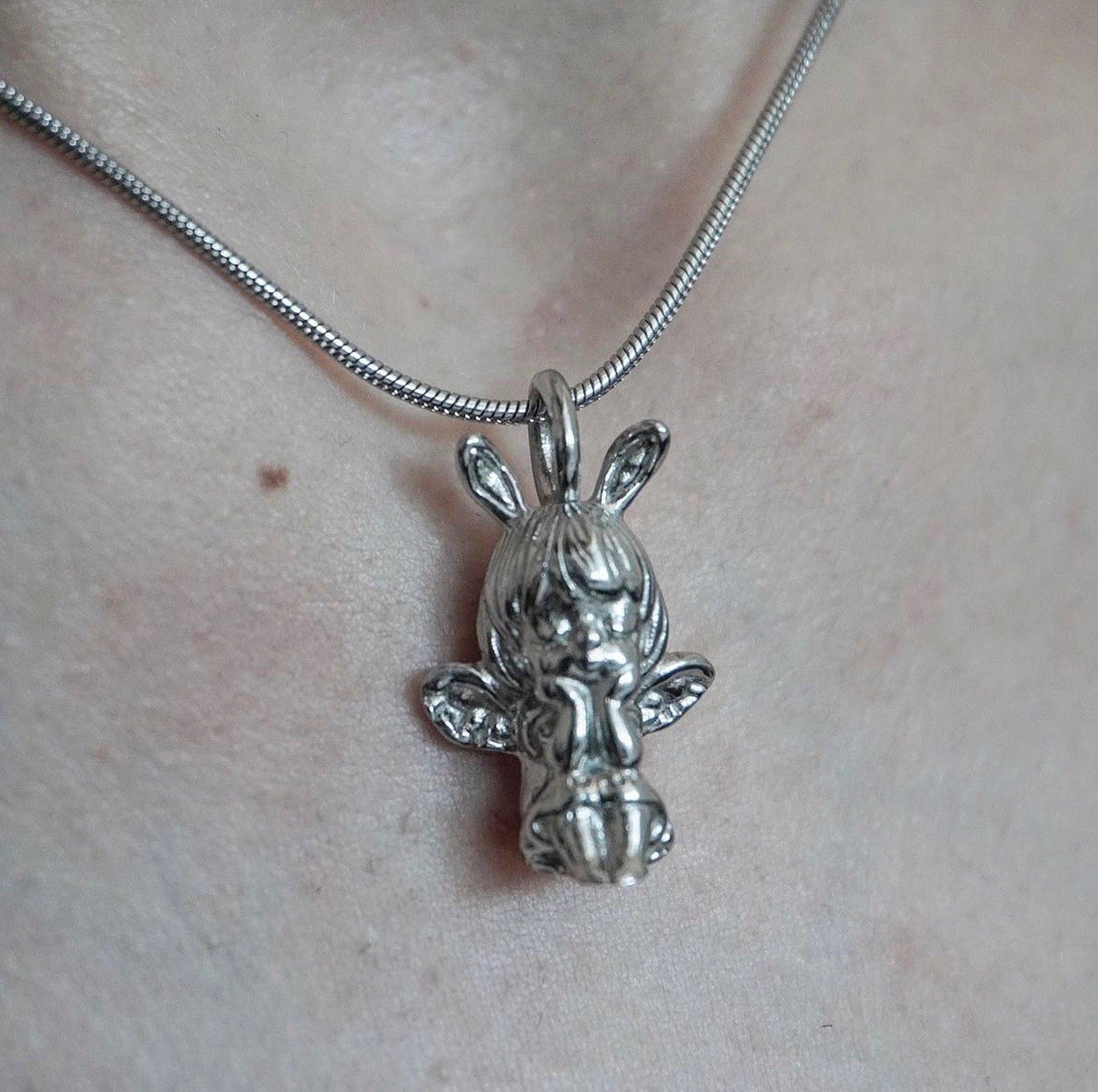 Stainless steel angel bunny girl charm necklace y2k whimsical coquette silver