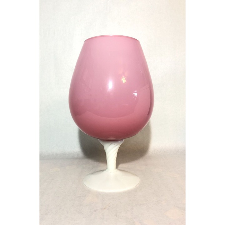 Vintage 1960s Empoli Italian Pink & White Opaline Glass vase-Twist Stem. 12”x7”