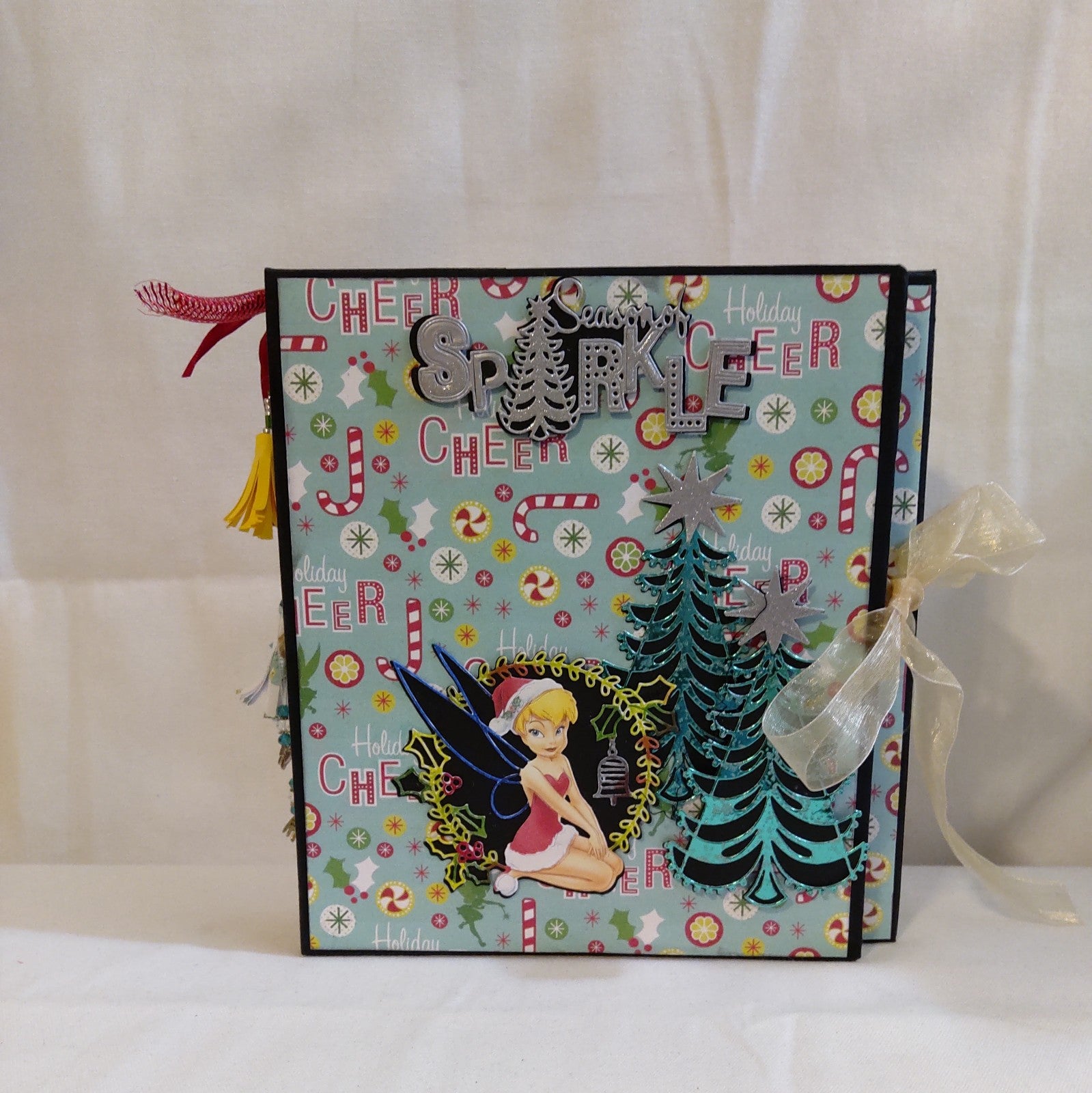 Handcrafted - Disney, Tinkerbell, Christmas theme handmade Photo Album. 9x9x2.