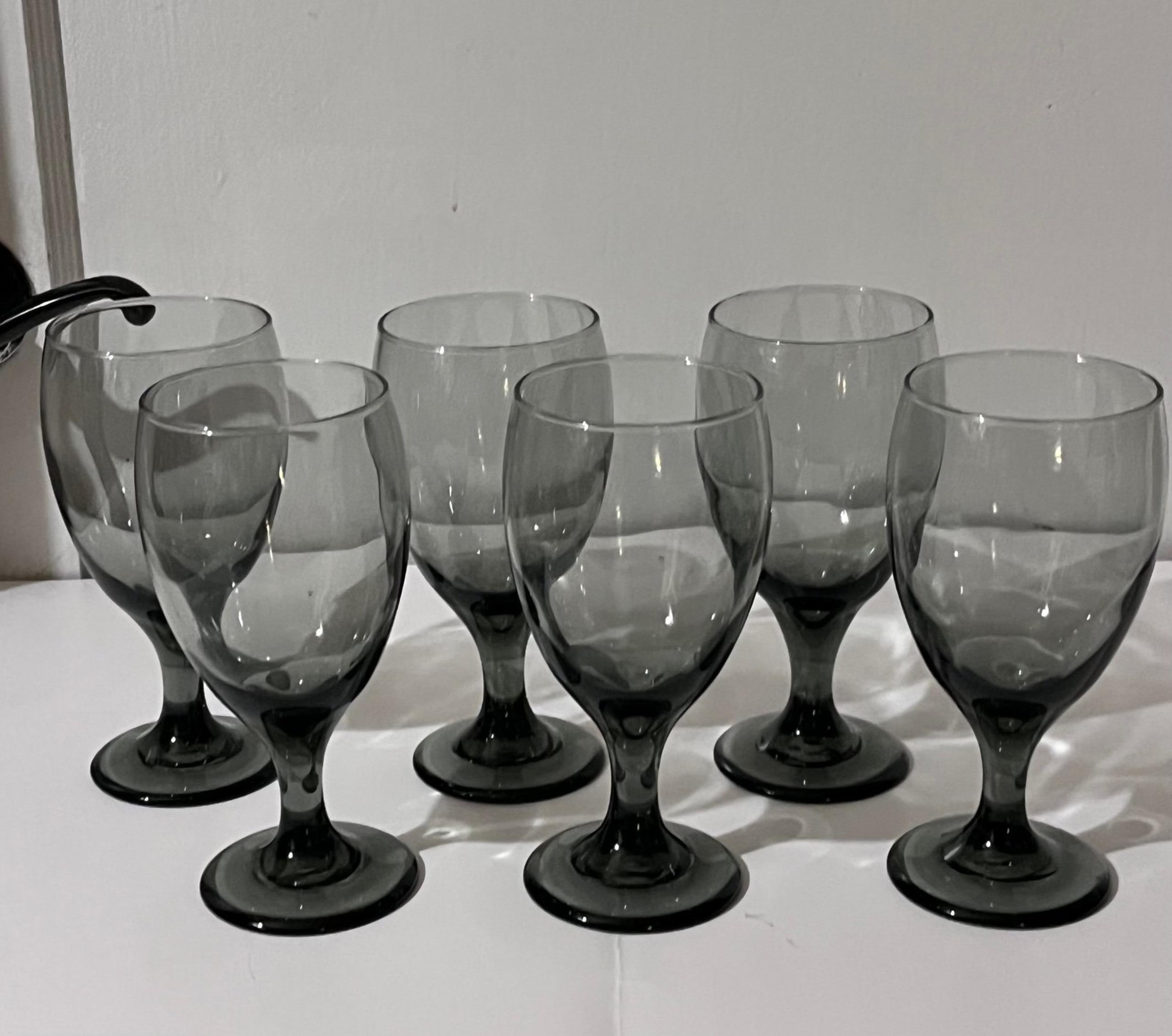 VTG Matching Set of Six (6) LIBBEY Smoked Grey Goblets